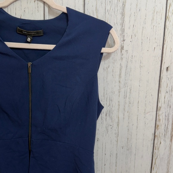 BCBGMaxAzria Ellen Navy Sleeveless Zip-Peplum Midi Dress - Picture 5 of 9